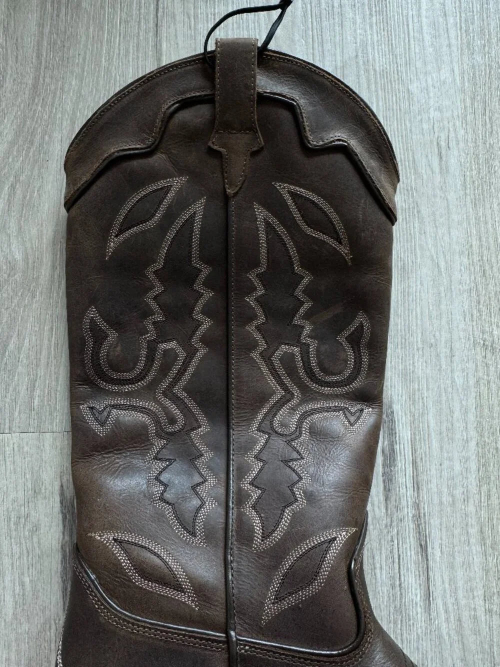 ZARA Tall Leather Cowboy Boots | Distressed Brown | Embroidered | NWT | Size